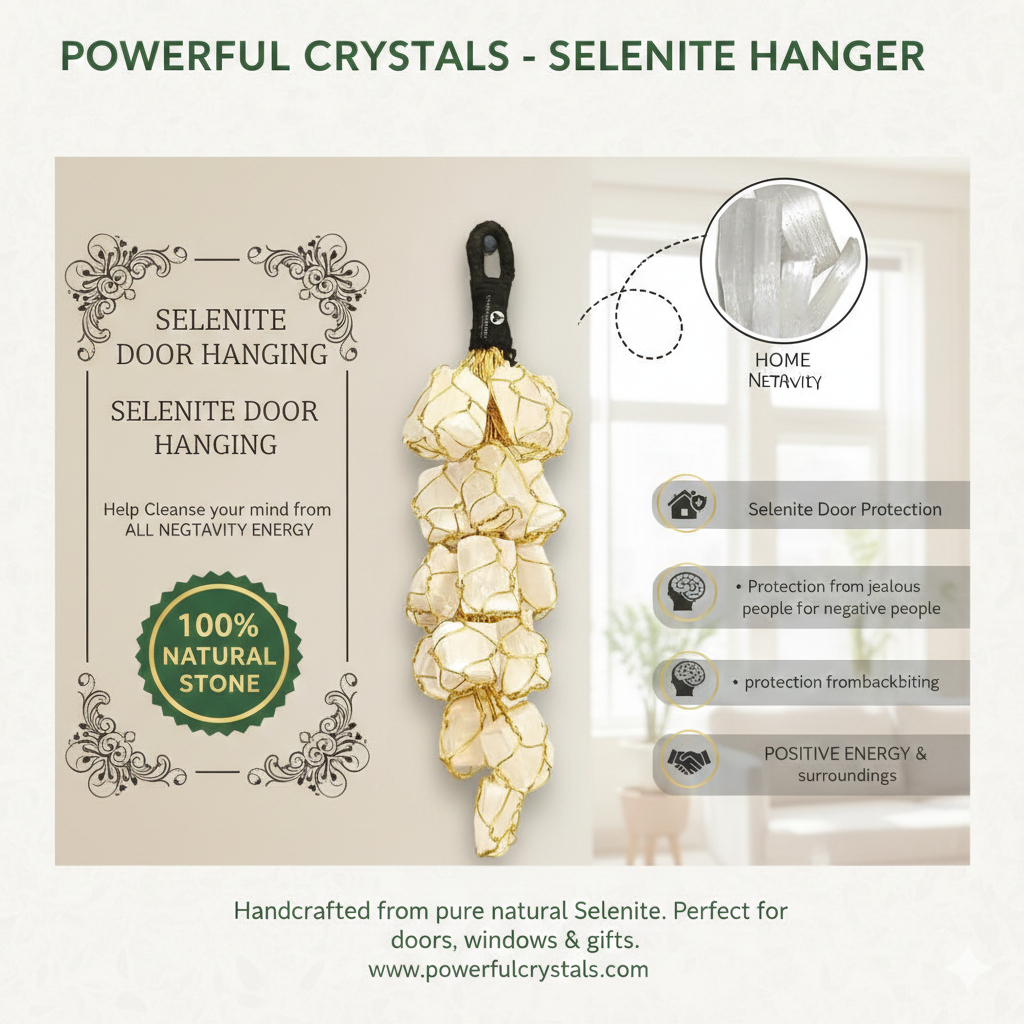 Natural Selenite Crystal Wall Hanging – Home Protection & Negative Energy Cleansing Decor